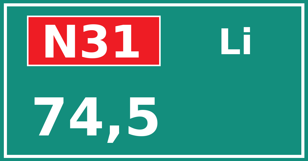 Hectometerbord N31 74,5 zijde Li