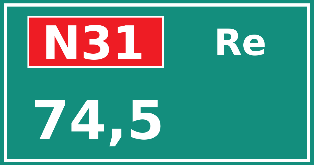 Hectometerbord N31 74,5 zijde Re