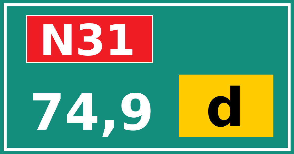 Hectometerbord N31 74,9 letter d