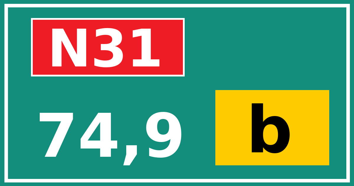Hectometerbord N31 74,9 letter b