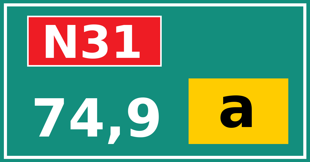 Hectometerbord N31 74,9 letter a