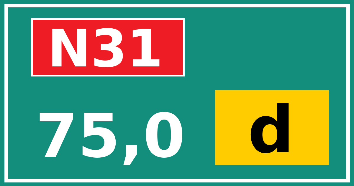 Hectometerbord N31 75,0 letter d