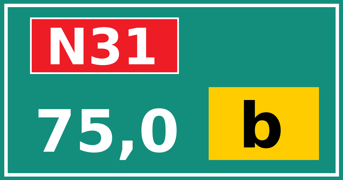 Hectometerbord N31 75,0 letter b