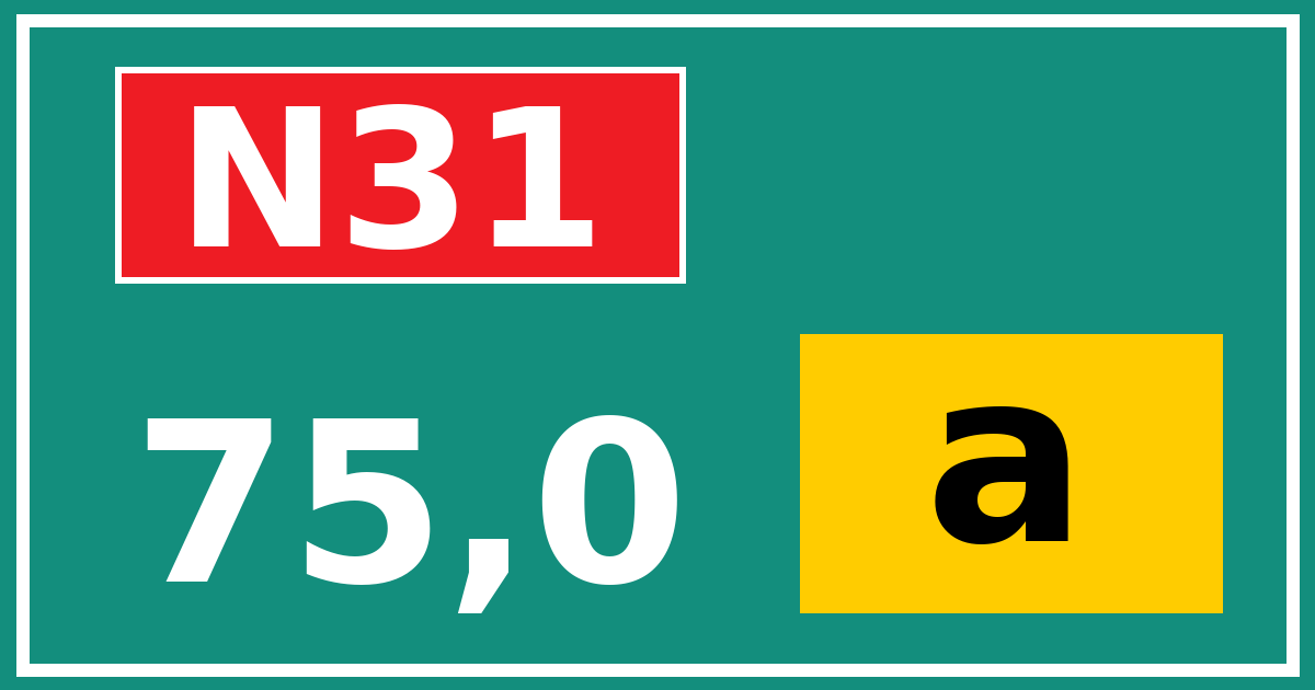 Hectometerbord N31 75,0 letter a