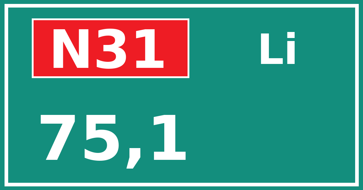 Hectometerbord N31 75,1 zijde Li