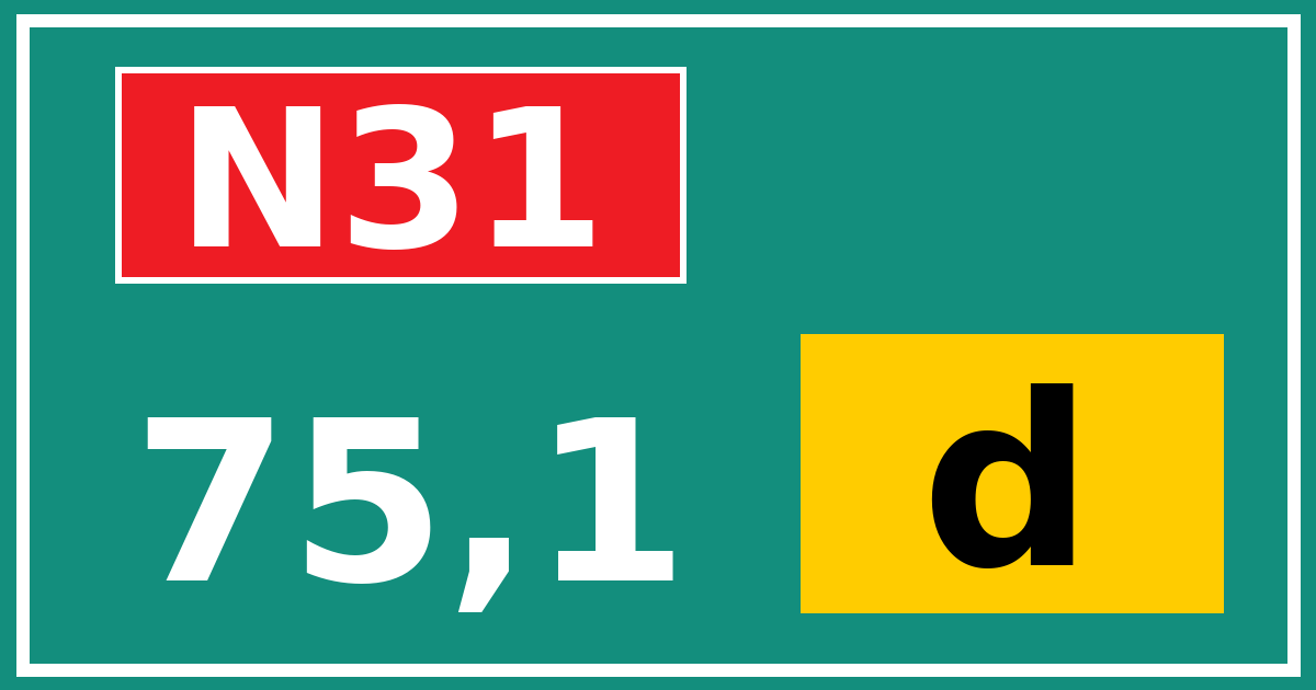 Hectometerbord N31 75,1 letter d