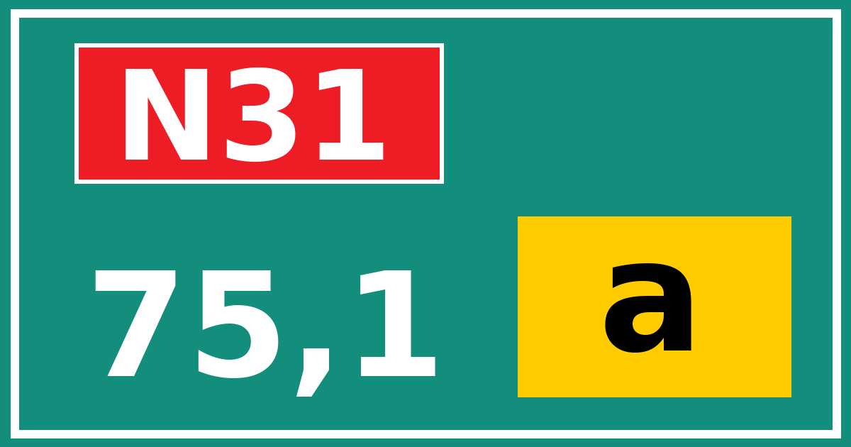 Hectometerbord N31 75,1 letter a