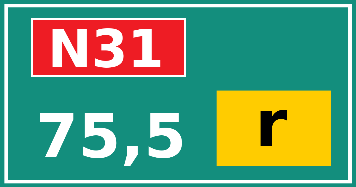 Hectometerbord N31 75,5 letter r