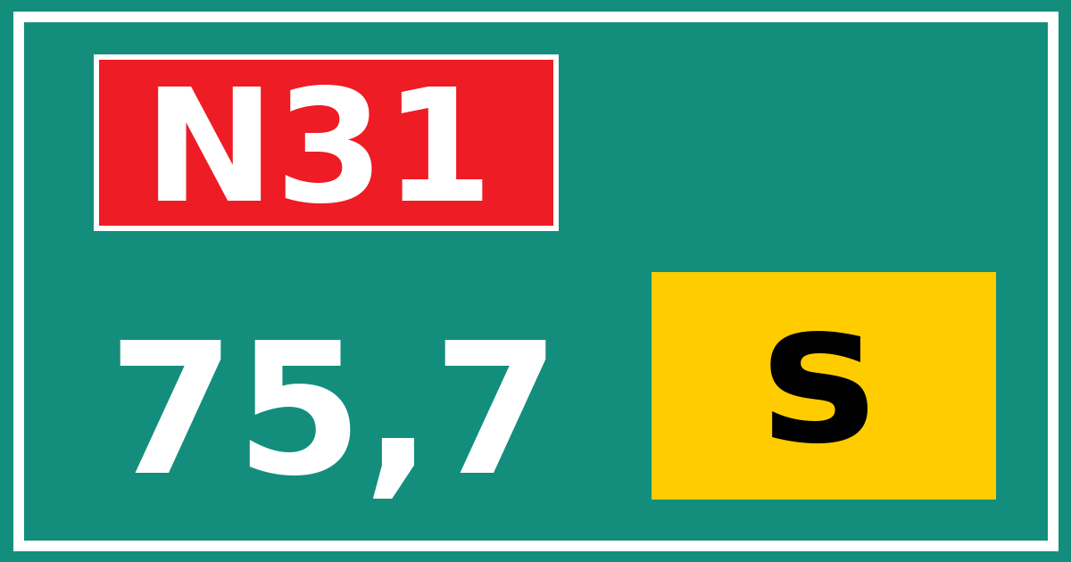 Hectometerbord N31 75,7 letter s