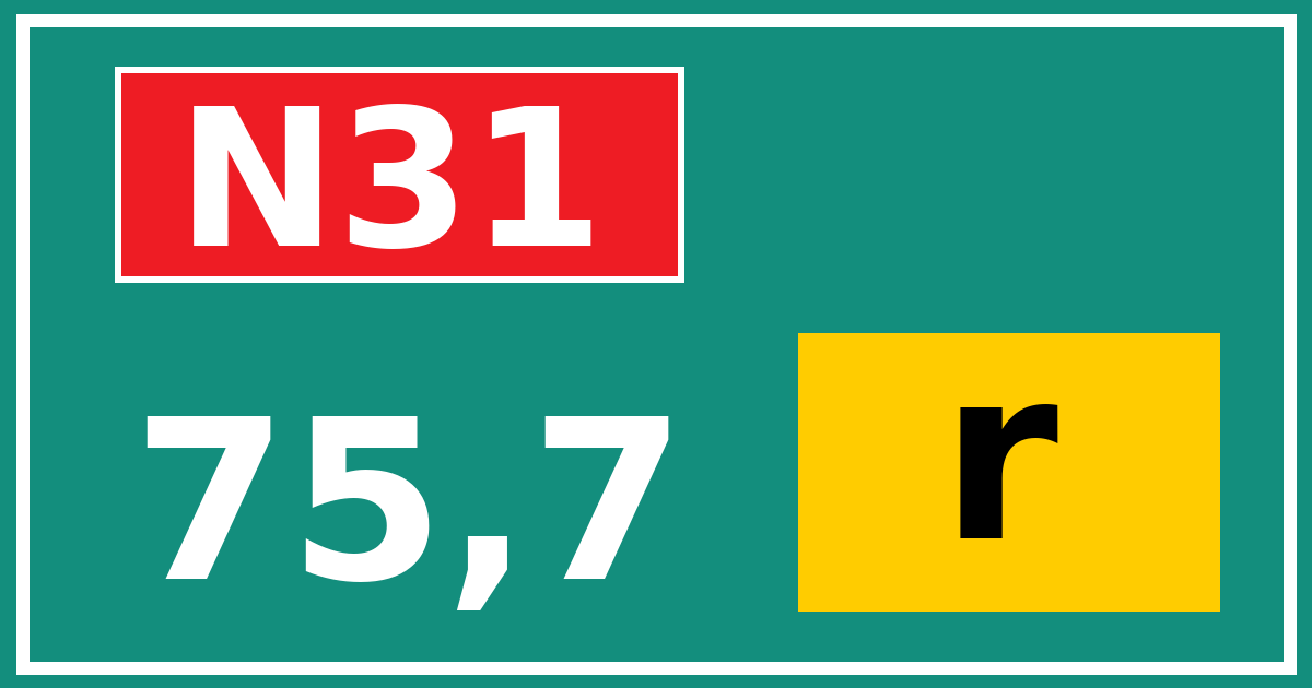 Hectometerbord N31 75,7 letter r
