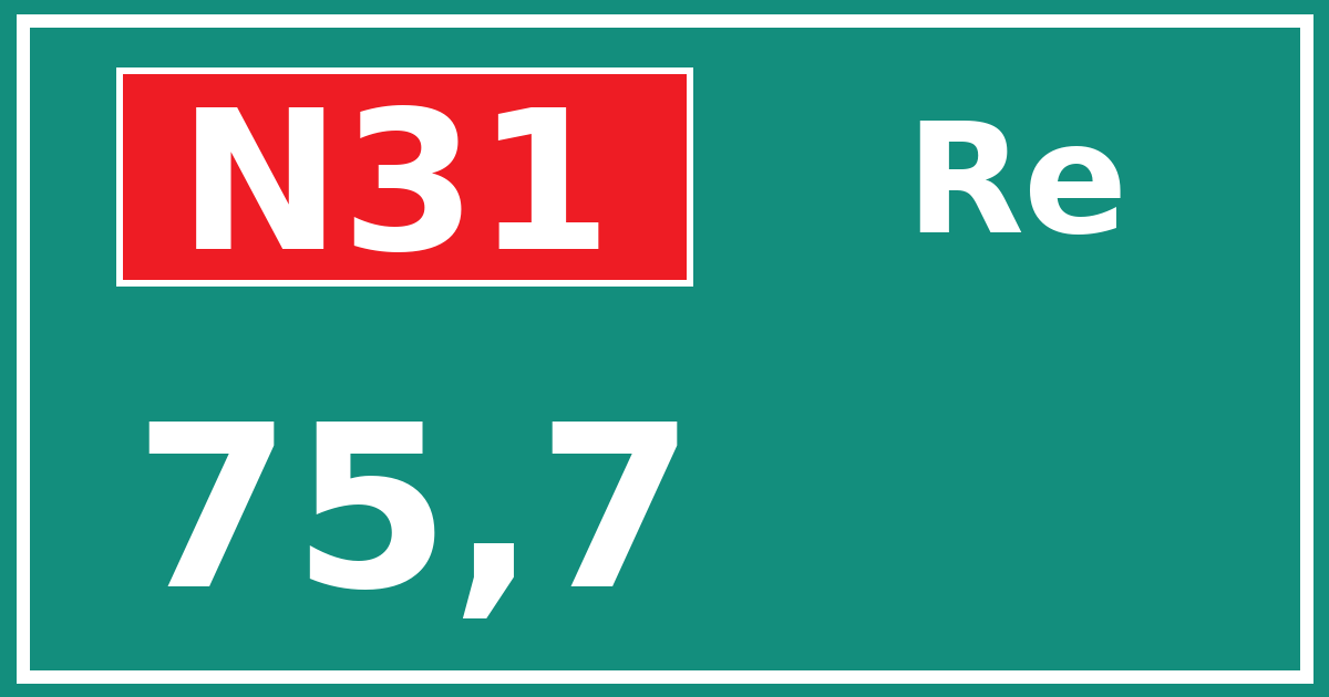 Hectometerbord N31 75,7 zijde Re
