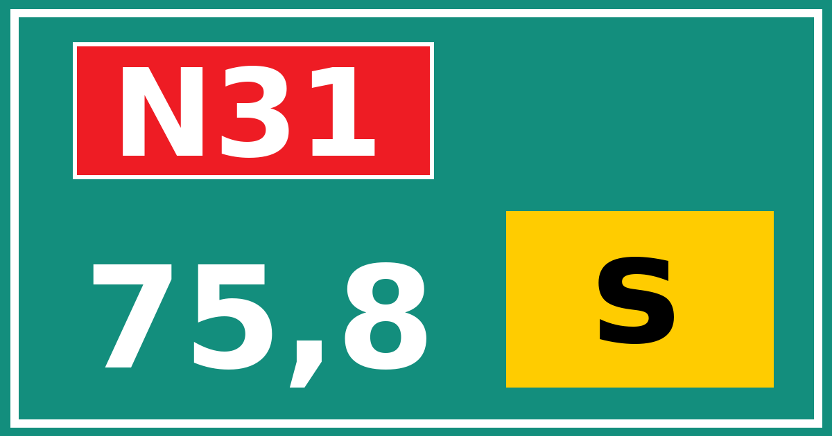 Hectometerbord N31 75,8 letter s