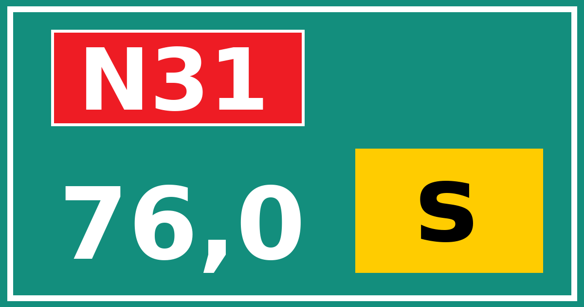 Hectometerbord N31 76,0 letter s