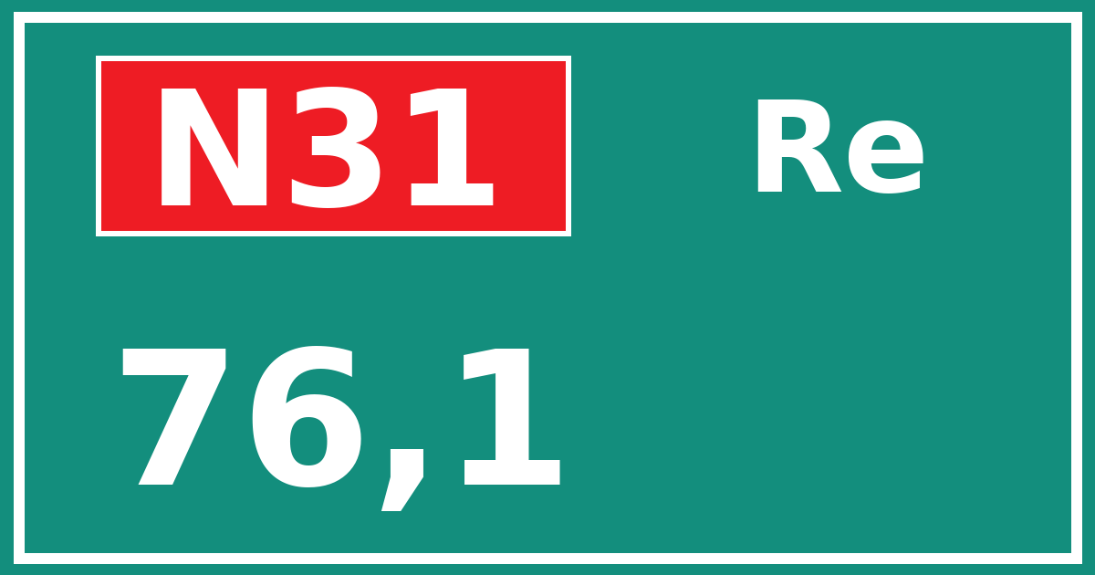 Hectometerbord N31 76,1 zijde Re
