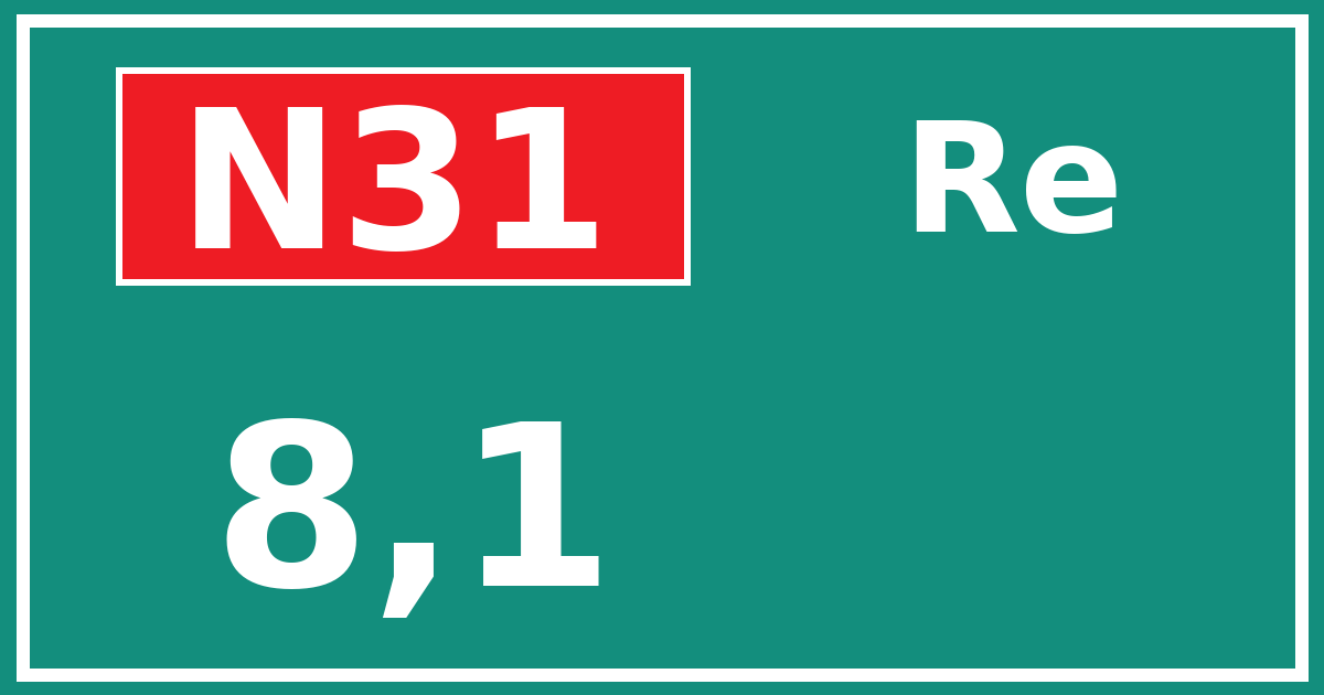 Hectometerbord N31 8,1 zijde Re