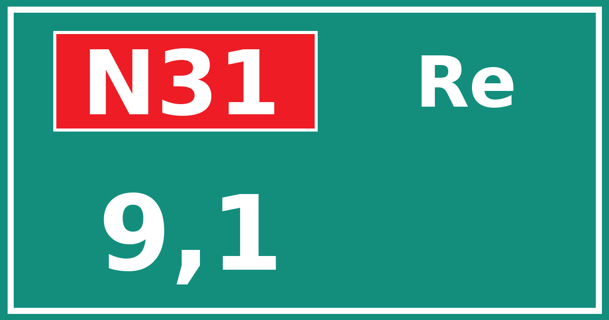 Hectometerbord N31 9,1 zijde Re