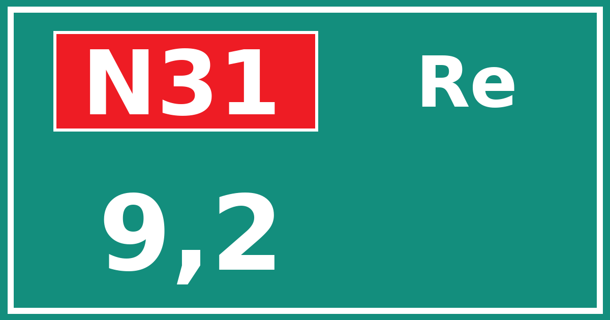 Hectometerbord N31 9,2 zijde Re