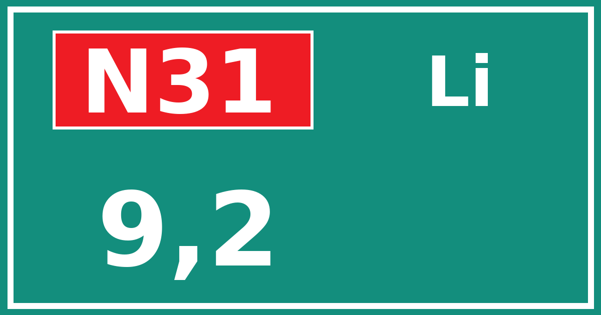 Hectometerbord N31 9,2 zijde Li