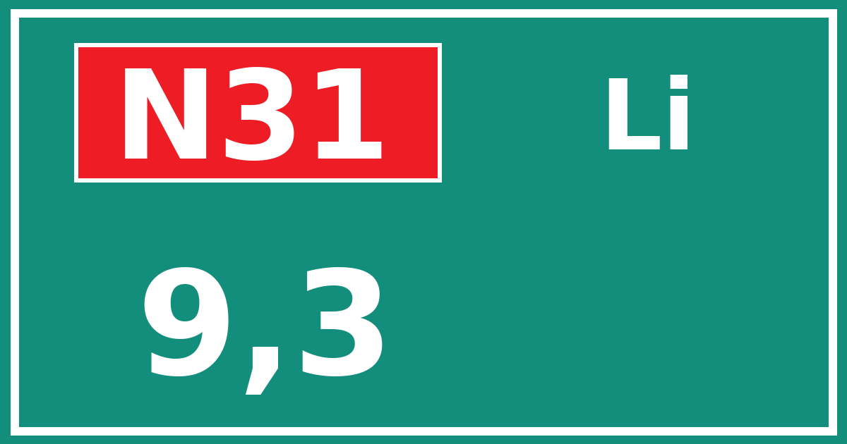 Hectometerbord N31 9,3 zijde Li