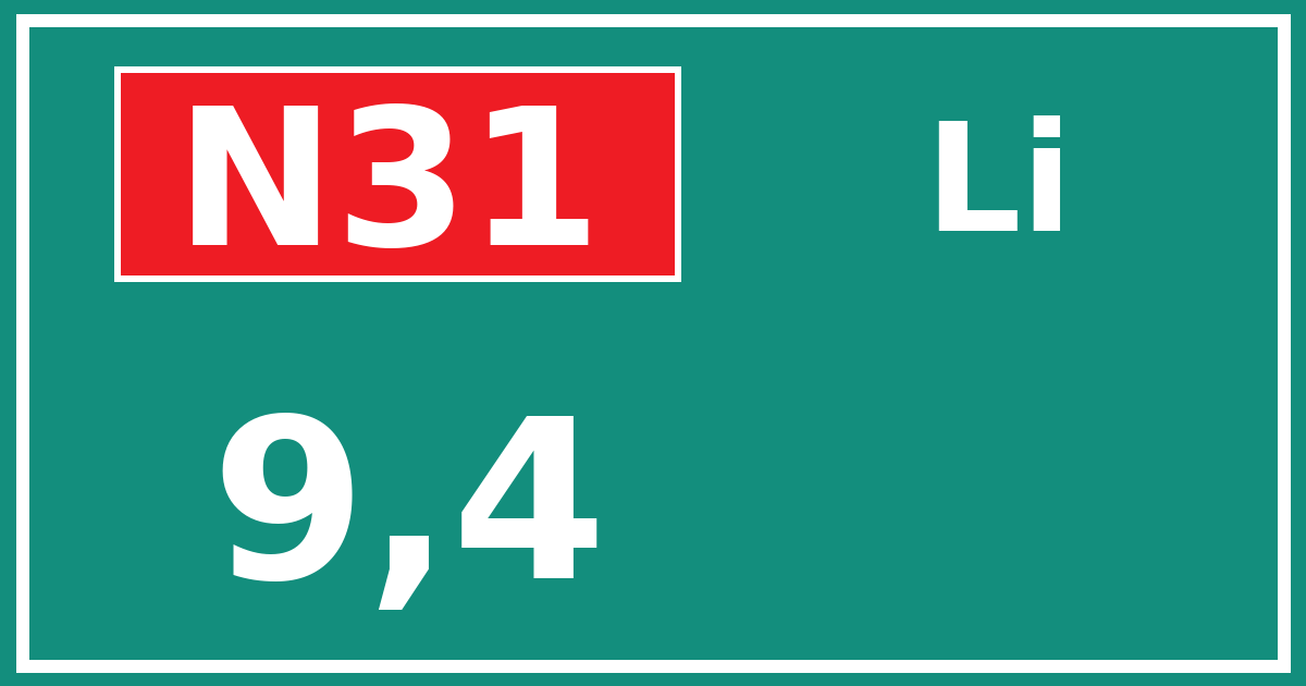 Hectometerbord N31 9,4 zijde Li