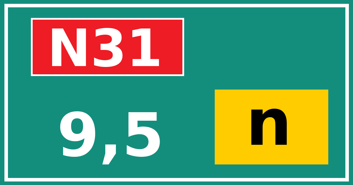 Hectometerbord N31 9,5 letter n