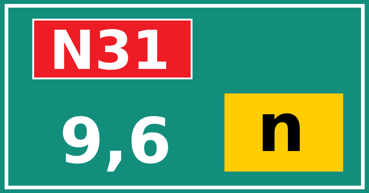 Hectometerbord N31 9,6 letter n