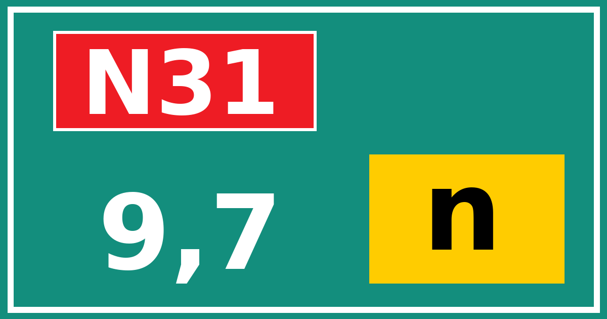 Hectometerbord N31 9,7 letter n