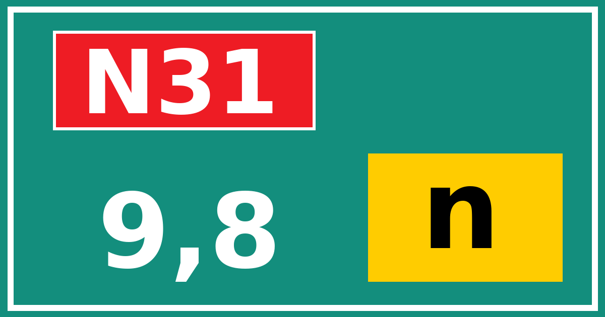 Hectometerbord N31 9,8 letter n