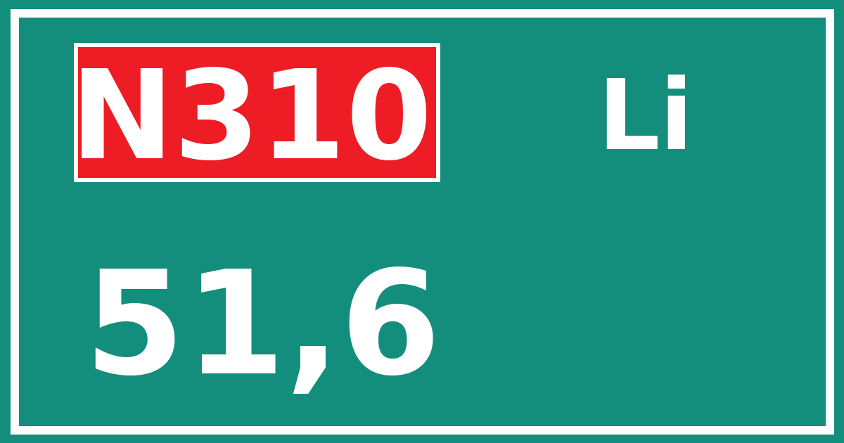 Hectometerbord N310 51,6 zijde Li