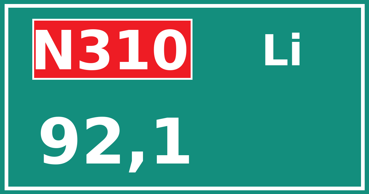 Hectometerbord N310 92,1 zijde Li