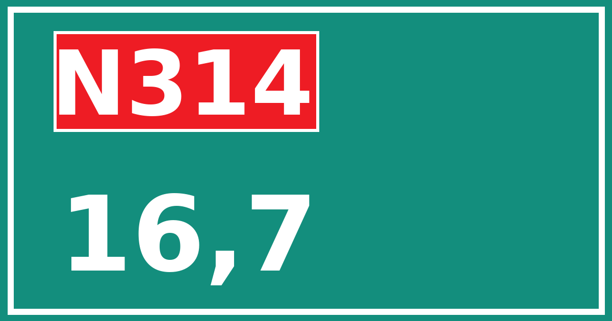 Hectometerbord N314 16,7