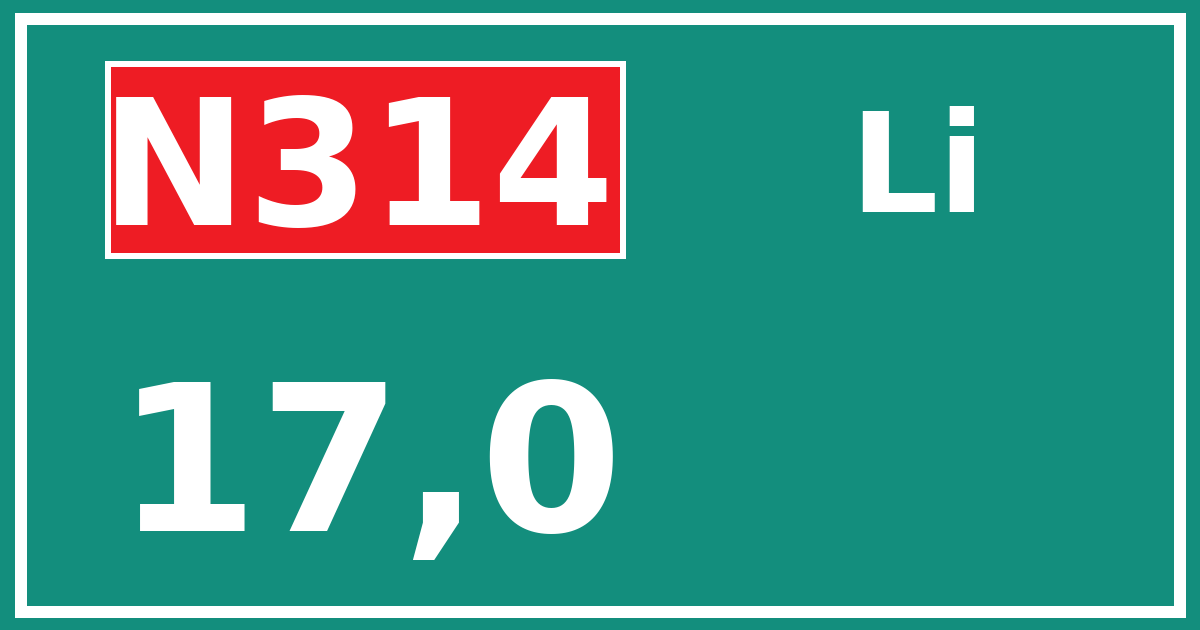 Hectometerbord N314 17,0 zijde Li