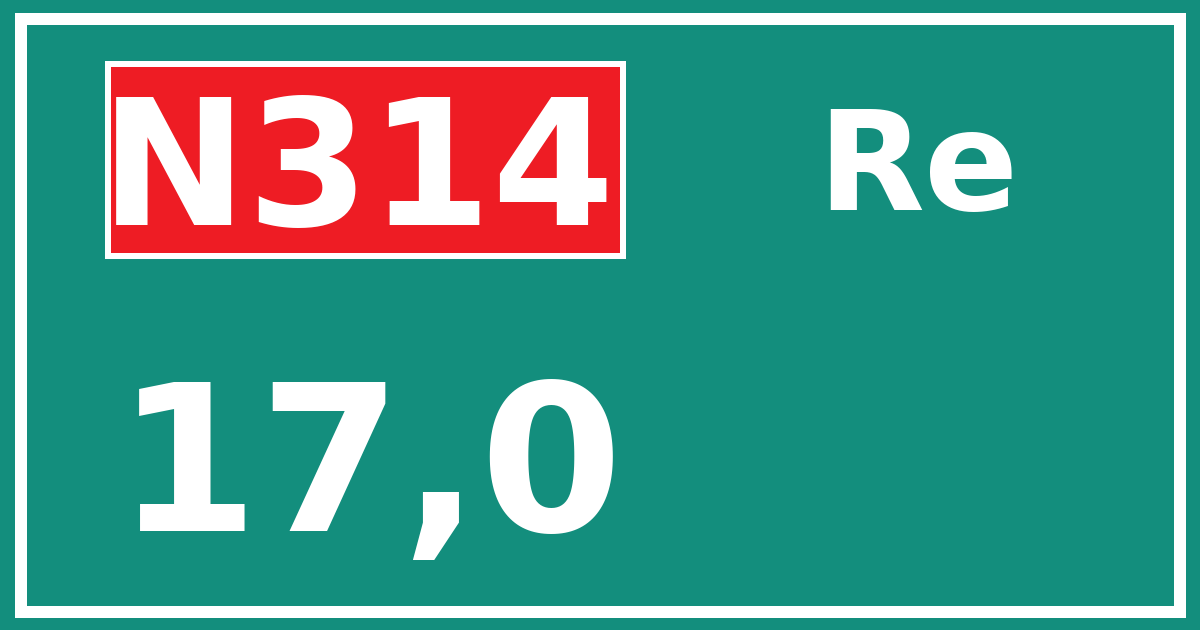 Hectometerbord N314 17,0 zijde Re