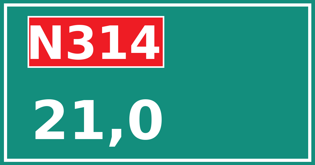 Hectometerbord N314 21,0