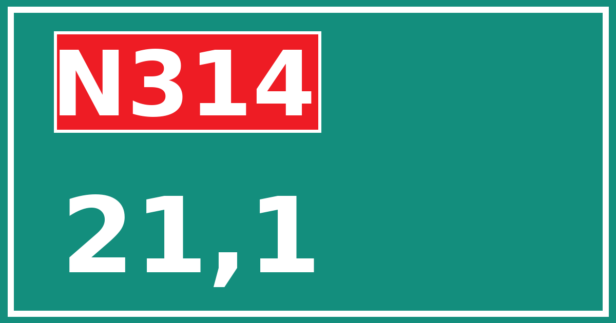 Hectometerbord N314 21,1