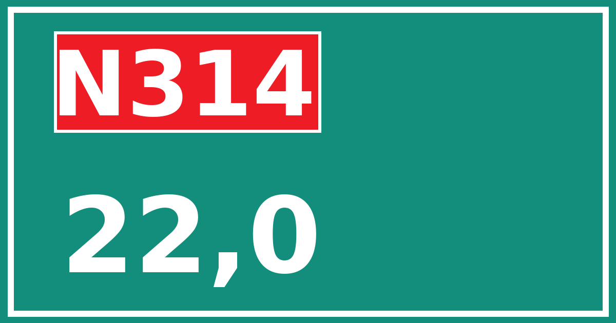 Hectometerbord N314 22,0