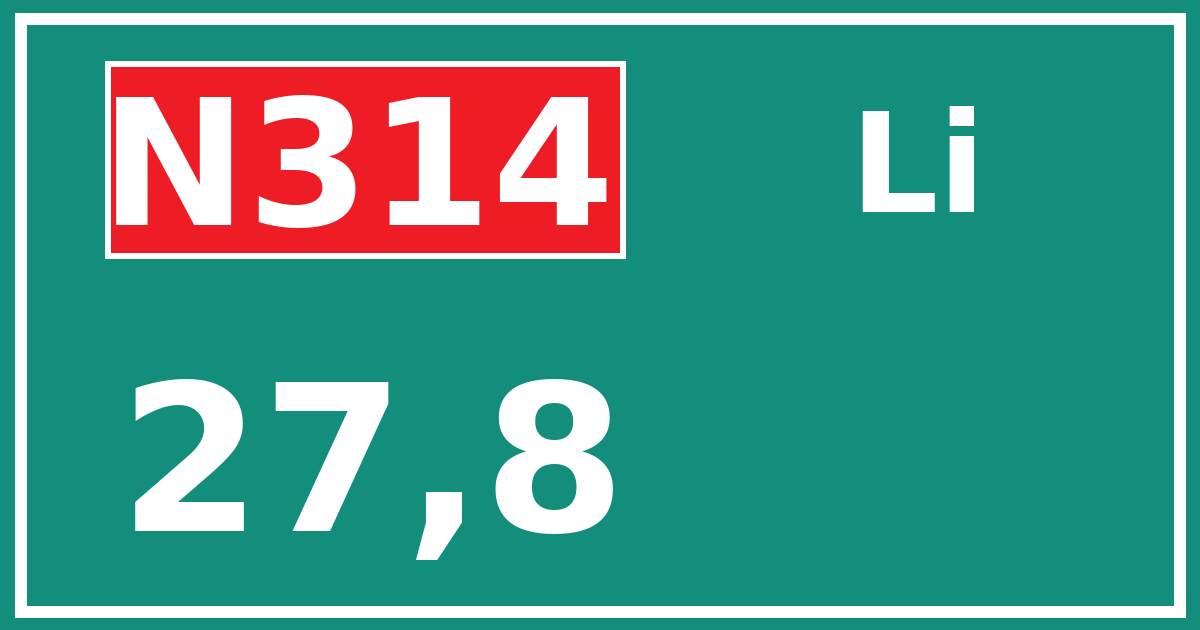 Hectometerbord N314 27,8 zijde Li