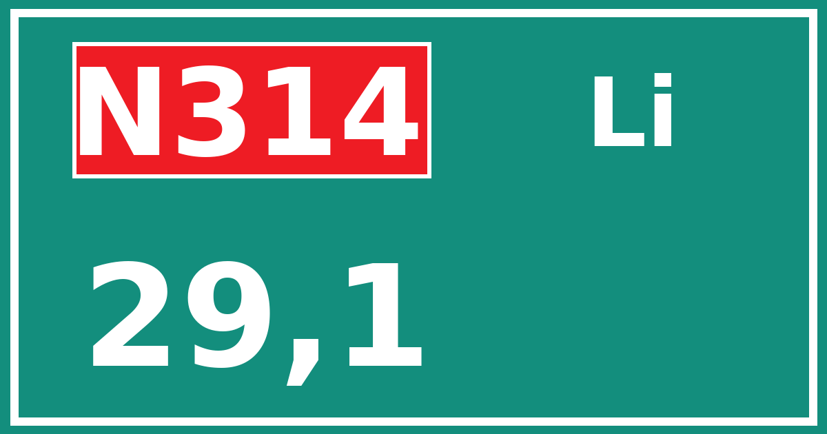 Hectometerbord N314 29,1 zijde Li