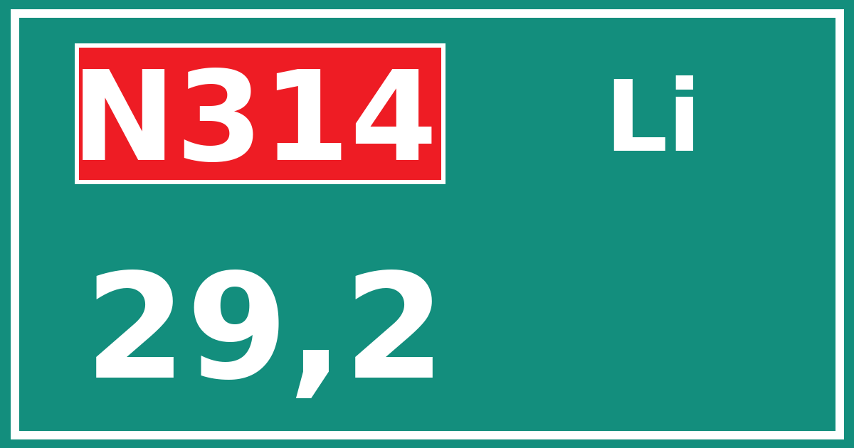 Hectometerbord N314 29,2 zijde Li
