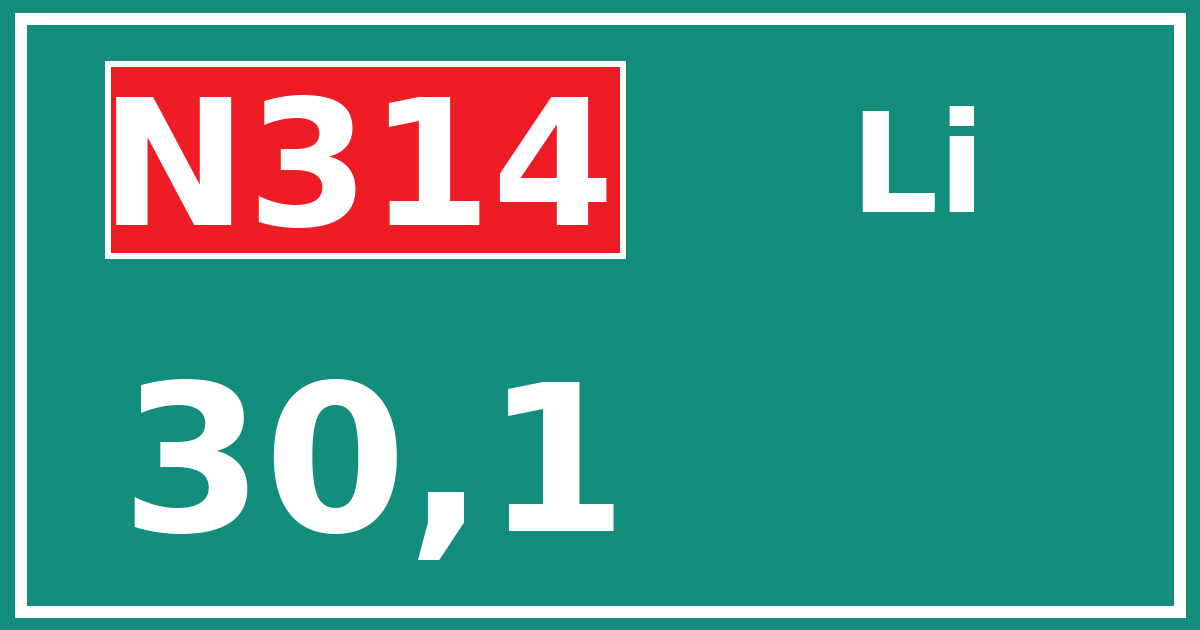 Hectometerbord N314 30,1 zijde Li