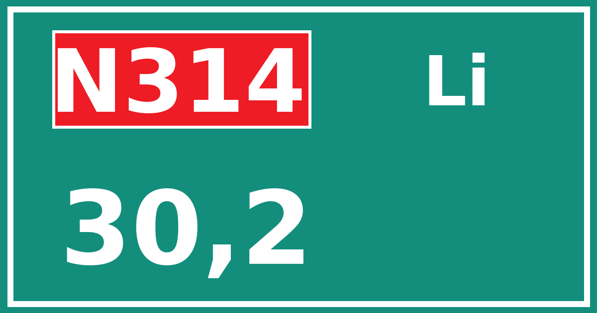 Hectometerbord N314 30,2 zijde Li