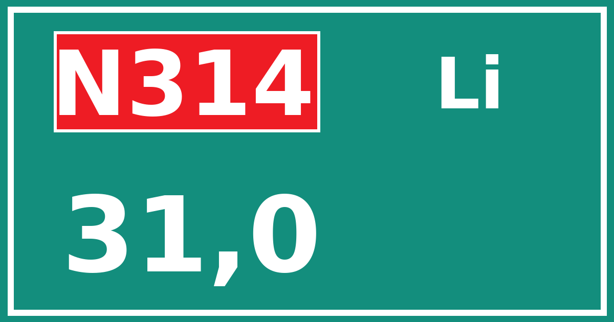 Hectometerbord N314 31,0 zijde Li