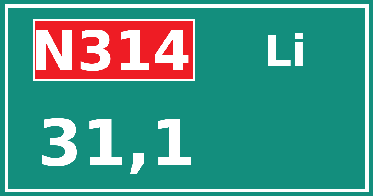 Hectometerbord N314 31,1 zijde Li