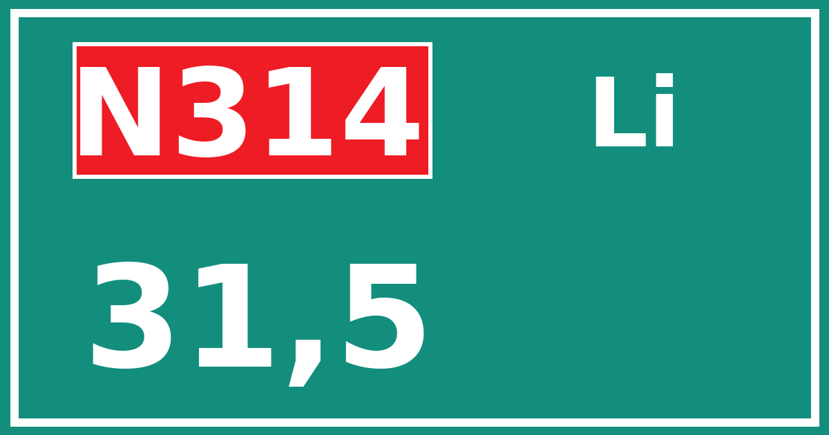 Hectometerbord N314 31,5 zijde Li
