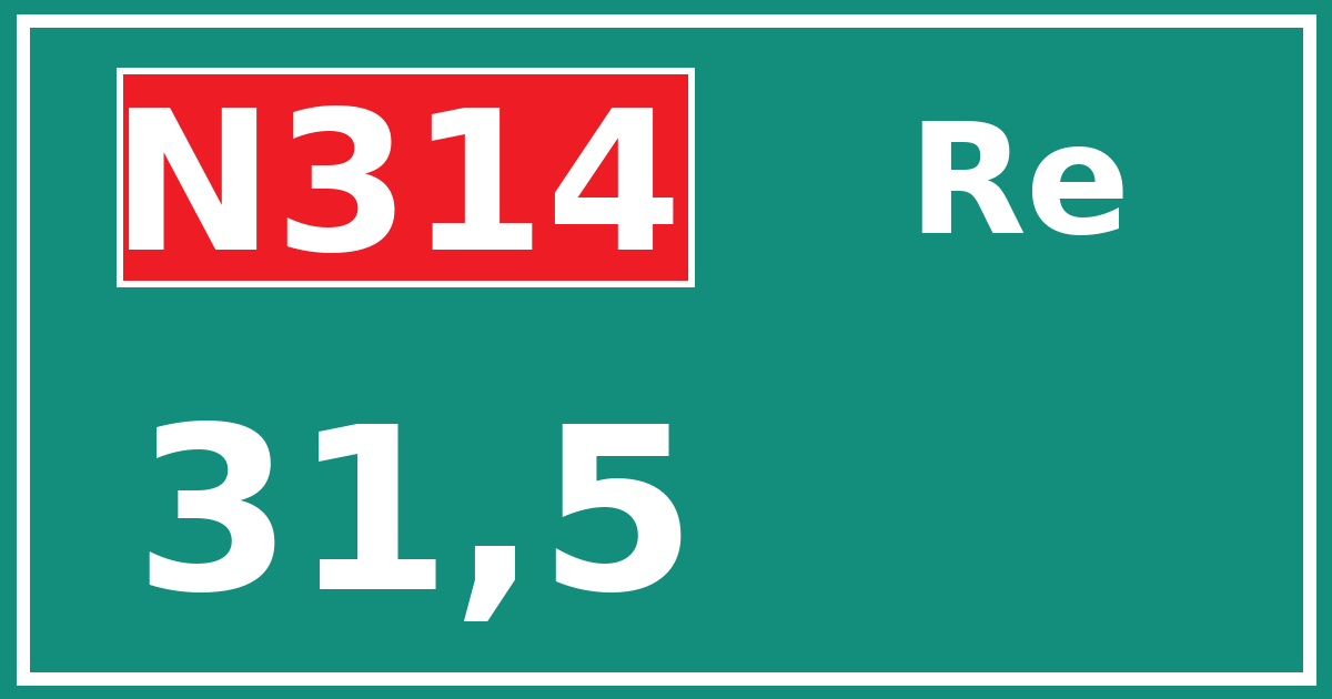 Hectometerbord N314 31,5 zijde Re