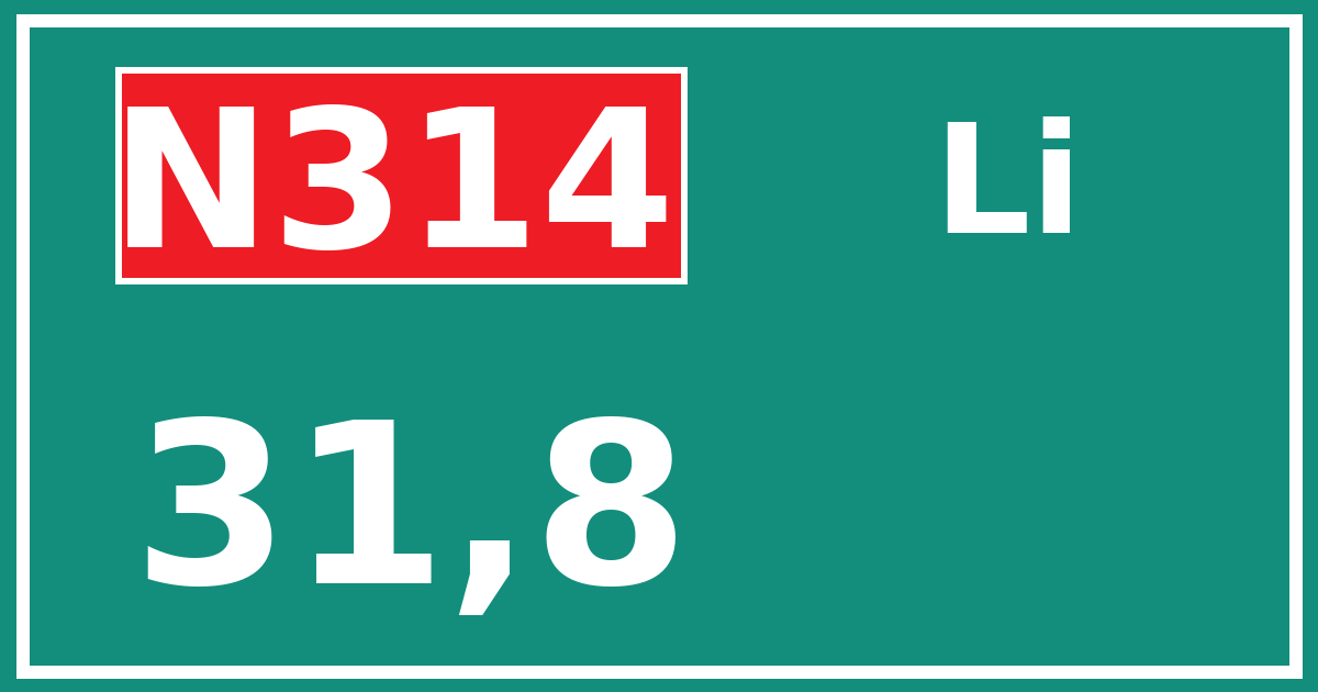 Hectometerbord N314 31,8 zijde Li