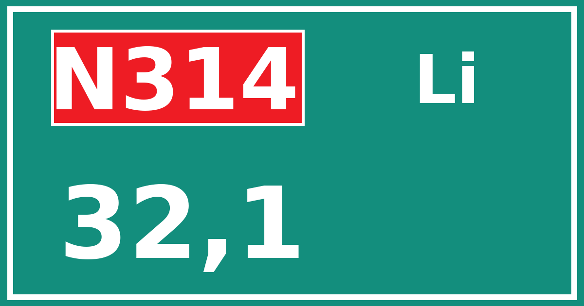 Hectometerbord N314 32,1 zijde Li