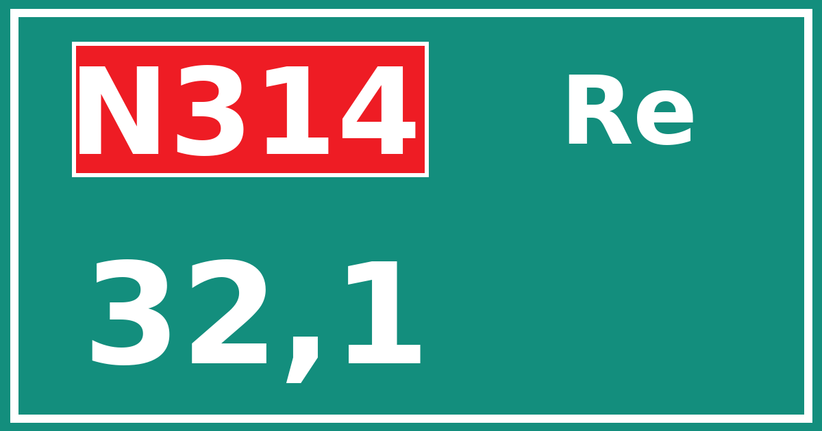 Hectometerbord N314 32,1 zijde Re