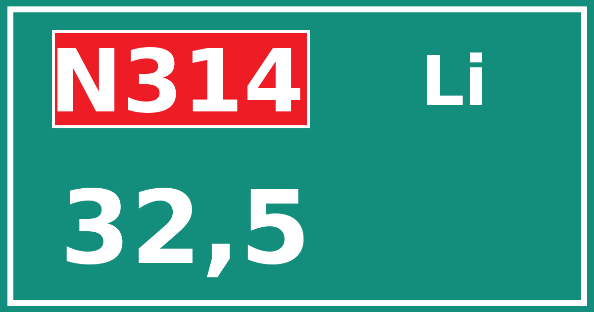 Hectometerbord N314 32,5 zijde Li