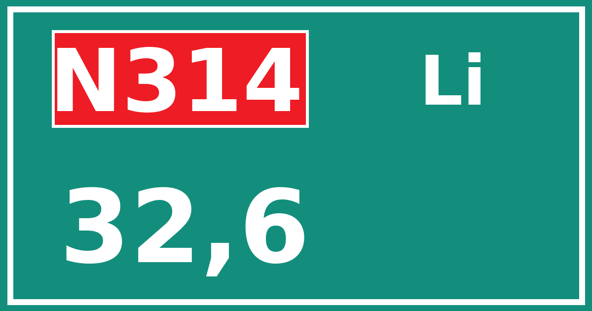 Hectometerbord N314 32,6 zijde Li
